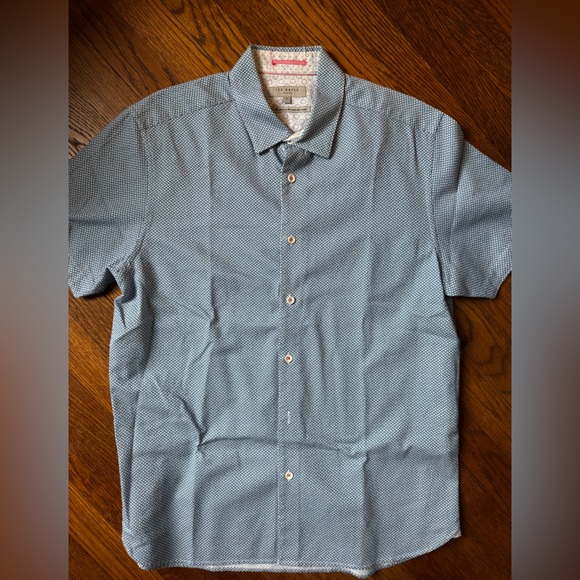 Ted Baker Light Blue Short-Sleeve Button-Down with Microprint - Picture 3 of 4